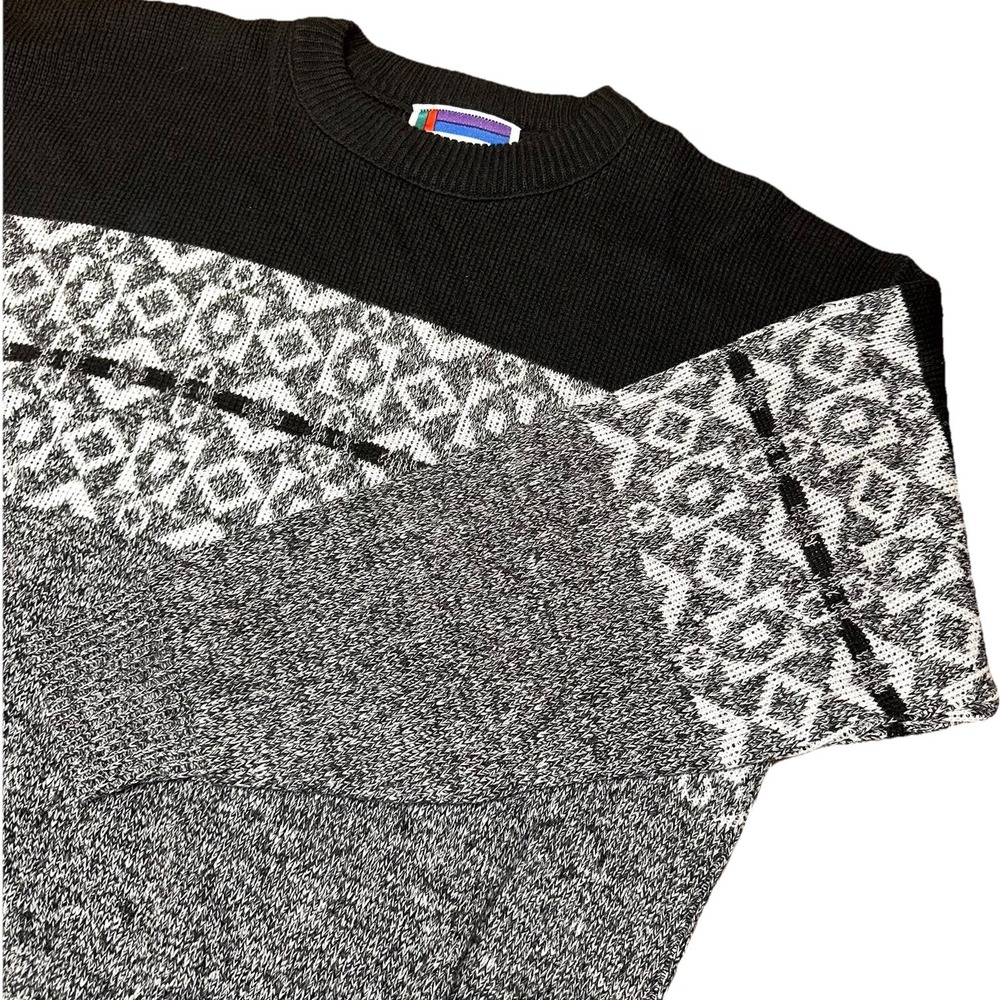Vintage Sweater Graphix Geometric Black‎ Gray Colorblock Crewneck USA Men's XL